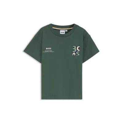Hugo Boss Kids' Loose-fit Cotton T-shirt With Logo Artwork In Green
