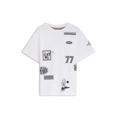Hugo Boss Kids' Loose-fit Cotton T-shirt With Printed Badges In White
