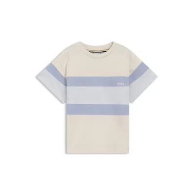 Hugo Boss Kids' Loose-fit T-shirt With Color-block Stripes In Beige