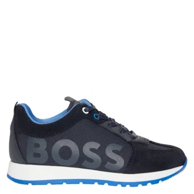 Hugo Boss Kids Mixed Materials Lace-up Trainers In Blue