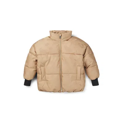 Hugo Boss Kids' Padded Jacket With All-over Monograms In Brown