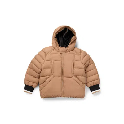 Hugo Boss Kids' Padded Jacket With Rubber-effect Logo Badge In Brown