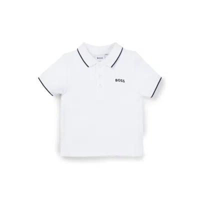 Hugo Boss Kids' Polo Shirt In Cotton Piqué With Logo Print In White