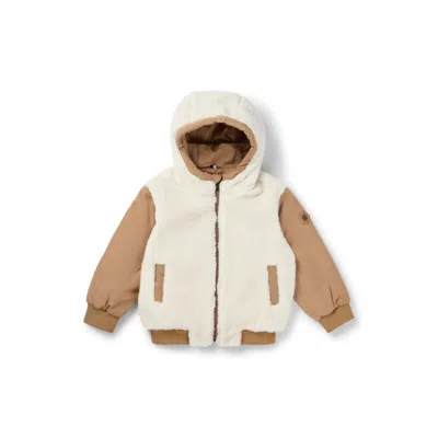 Hugo Boss Kids' Reversible Hooded Jacket In Twill And Sherpa Fleece In Brown