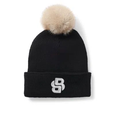 Hugo Boss Kids' Sparkle-effect Beanie Hat With Double B Monogram In Black