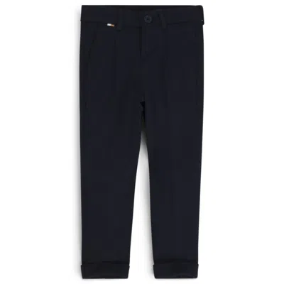 Hugo Boss Kids' Suit Trousers In Stretch Fabric With Signature Detailing In Blue