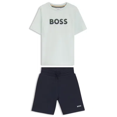 Hugo Boss Kids' T-shirt And Shorts Set With Logo Details In Green
