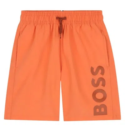 Hugo Boss Kids Vertical Logo Swim Shorts In Orange