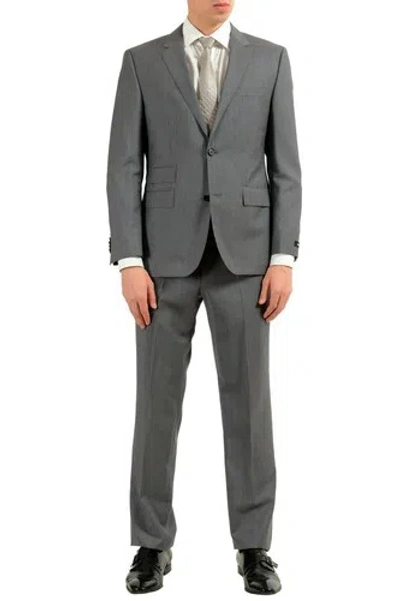 Pre-owned Hugo Boss "kings/central_1" Men's 100% Wool Striped Gray Two Button Suit