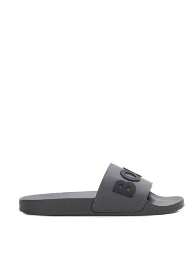 Hugo Boss Kirk-slid-rblg-n Sandals With Logo In Grey