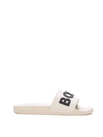 Hugo Boss Kirk-slid-rblg-n Sandals With Logo In White