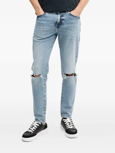 Hugo Boss Knee-rips Straight-leg Jeans In Blue