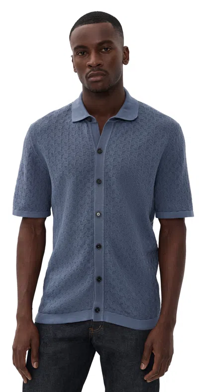 Hugo Boss Knit Button Down Shirt Smoke Blue