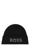 Hugo Boss Black Wool Blend Elios Beanie Hat In Black