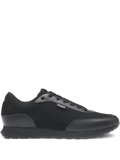 Hugo Boss Knit-effect Sneakers In 黑色
