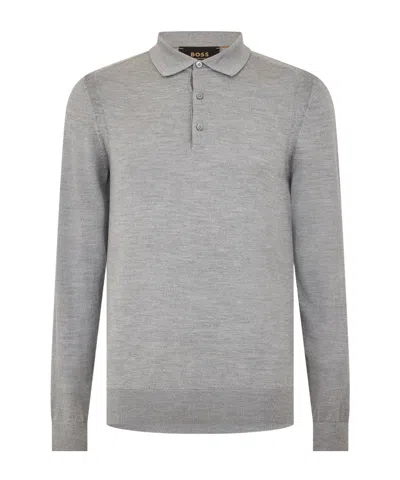 Hugo Boss Knit Longsleeve Polo Shirt In Silver