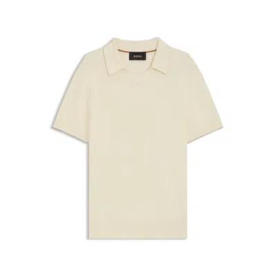 Hugo Boss Knit Polo Sweater In Silk And Cotton In Neutral