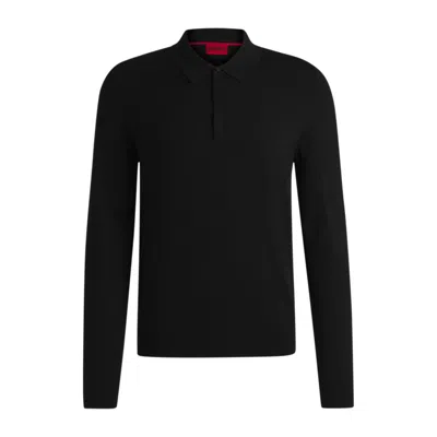 Hugo Boss Knit Polo Sweater With Concealed Placket In Slim Fit In Black