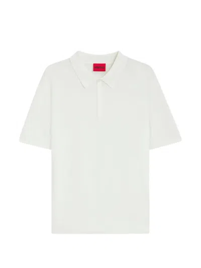 Hugo Boss Knit Polo With Covered Placket In White