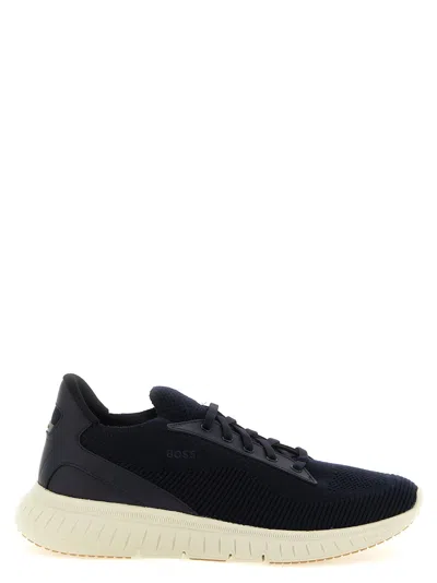 Hugo Boss Knit Slip-on Sneakers In Black