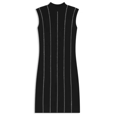 Hugo Boss Knitted Bodycon Dress With Rhinestone Stripes In Black