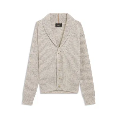 Hugo Boss Knitted Cardigan In Cashmere And Wool In Neutral