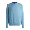 Hugo Boss Knitted-cotton Sweater With Blue Logo Label In Blue