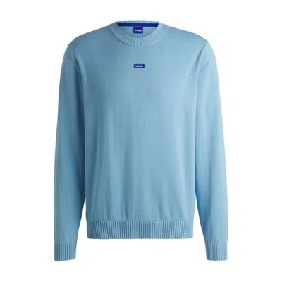 HUGO BOSS KNITTED-COTTON SWEATER WITH BLUE LOGO LABEL