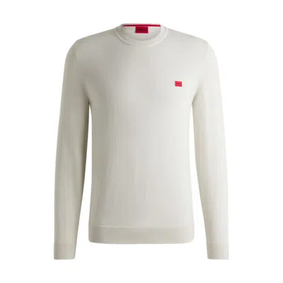 Hugo Boss Knitted Cotton Sweater With Red Logo Label In White