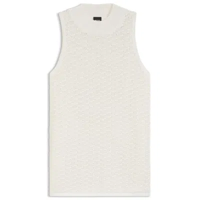 Hugo Boss Knitted Cotton Top With Micro-lace Structure In White