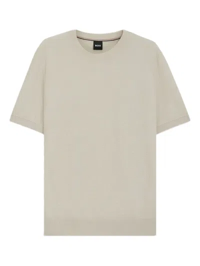 Hugo Boss Knitted Crew-neck T-shirt In Neutral
