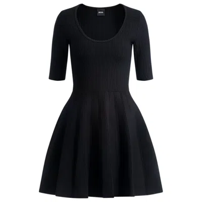 Hugo Boss Knitted Dress In Ottoman-structured Stretch Fabric In Black
