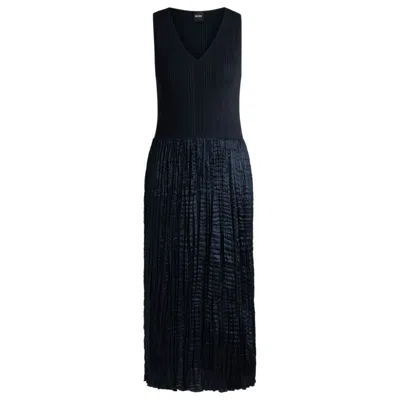 HUGO BOSS KNITTED DRESS WITH LUSTROUS STRUCTURED SKIRT