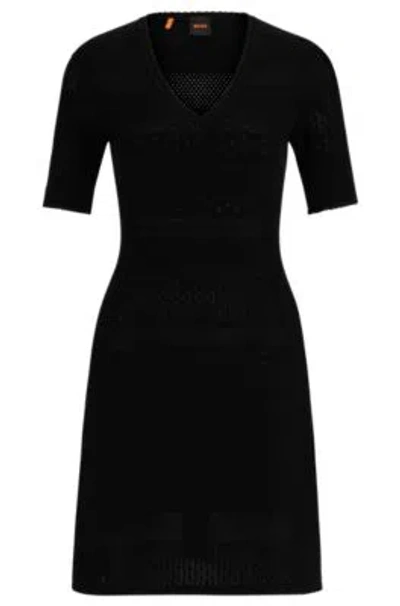 Hugo Boss Knitted Dress With Mixed Structures In Black