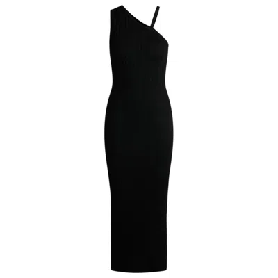 Hugo Boss Knitted Dress With One-shoulder Design In Black