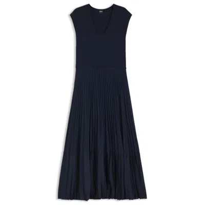 Hugo Boss Knitted Dress With Plissé Skirt Part In Blue