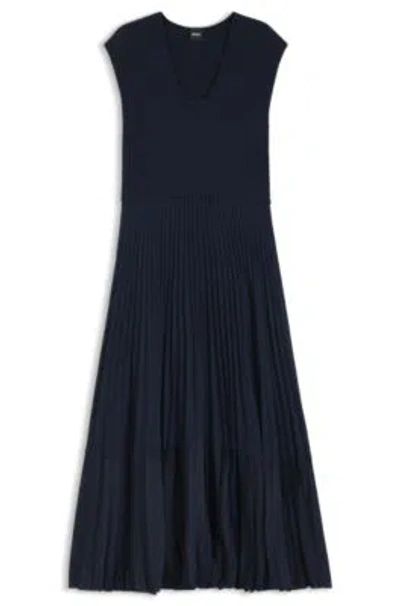 Hugo Boss Knitted Dress With Plissé Skirt Part In Blue