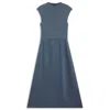 Hugo Boss Knitted Dress With Satin Skirt In Blue