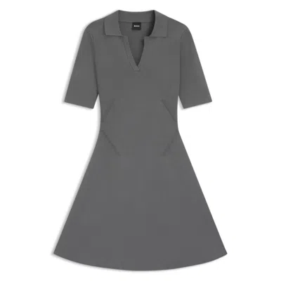 Hugo Boss Knitted Dress With Skipper Collar In Gray