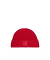 Hugo Boss Wool-blend Beanie Hat With Logo Label In Red
