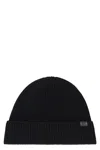 Hugo Boss Logo-patch Knitted Beanie Hat In Black