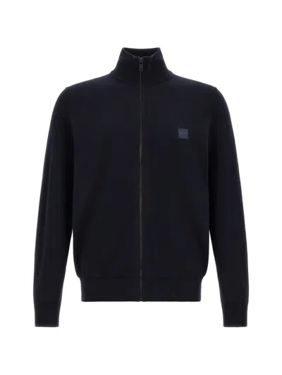 Hugo Boss Knitted Jacket In Cotton And Cashmere In Blue