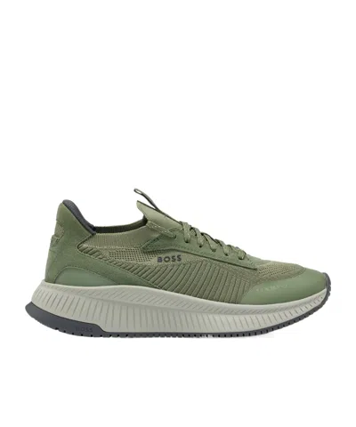 Hugo Boss Knitted Low-top Sneakers In Green