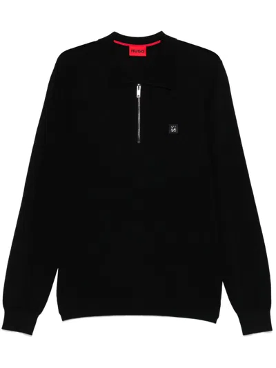 Hugo Boss Knitted Polo Shirt In Black