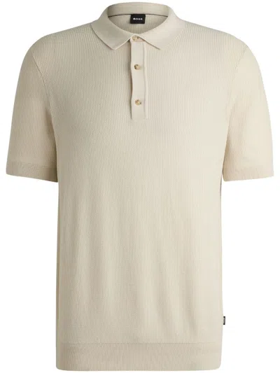 Hugo Boss Regular-fit Knit Polo With Mixed Structures In White