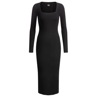 Hugo Boss Knitted Relaxed-fit Dress With Anti-bacterial Finish In Black