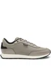 Hugo Boss Knit-effect Trainers With Faux-leather Trims In Neutrals