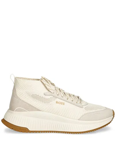 Hugo Boss Knitted Sneakers In Neutrals