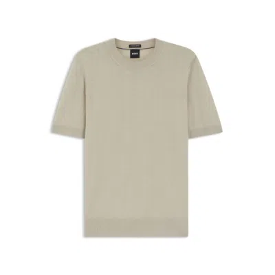 Hugo Boss Virgin Wool Knitted Crew Neck Sweater In Brown