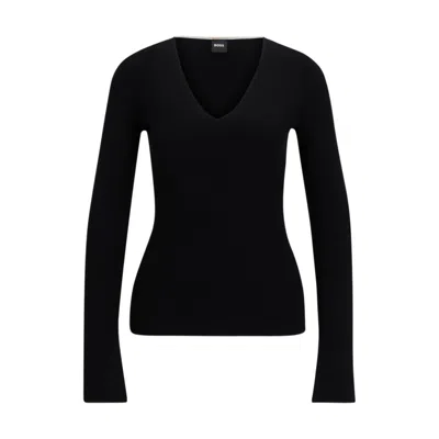 Hugo Boss Knitted Sweater With A Ribbed Structure In Black